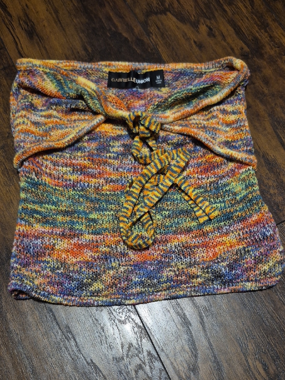 Gabrielle Union Multicolor Knit Crop Top - Orange/Green/Purple